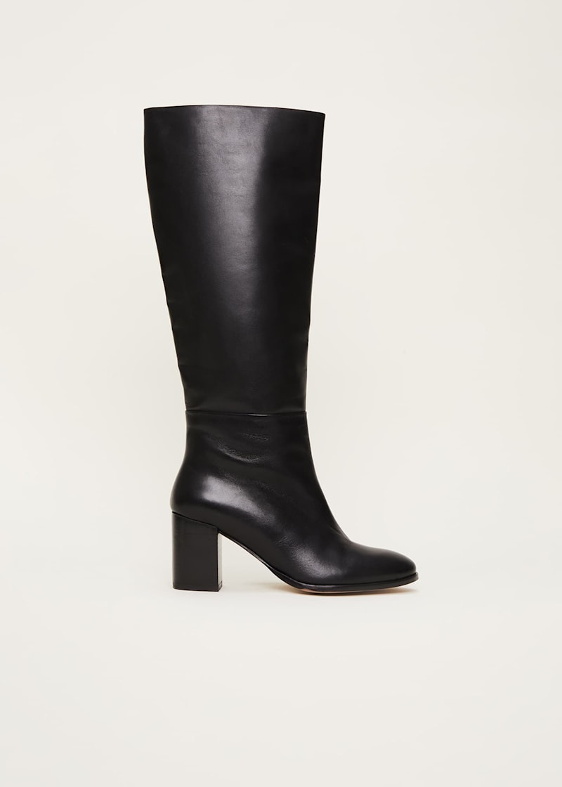 Grey leather shop tall boots
