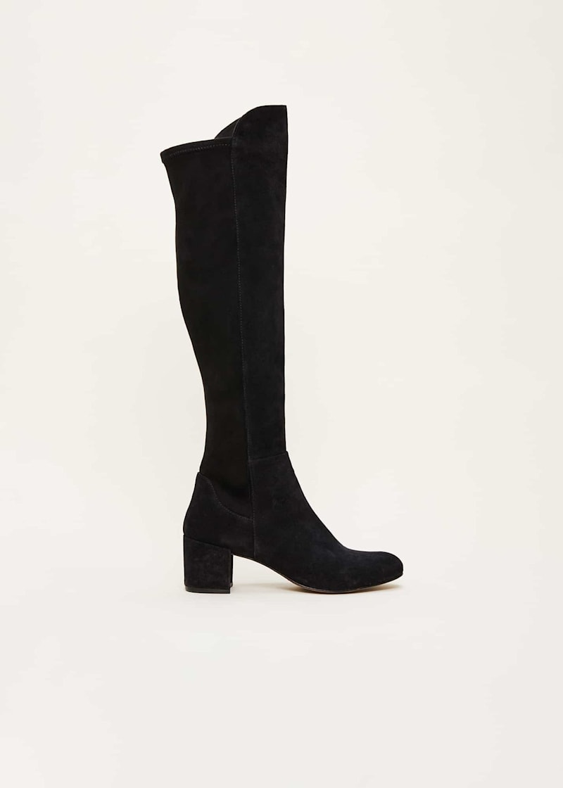 Black suede knee high boots clearance