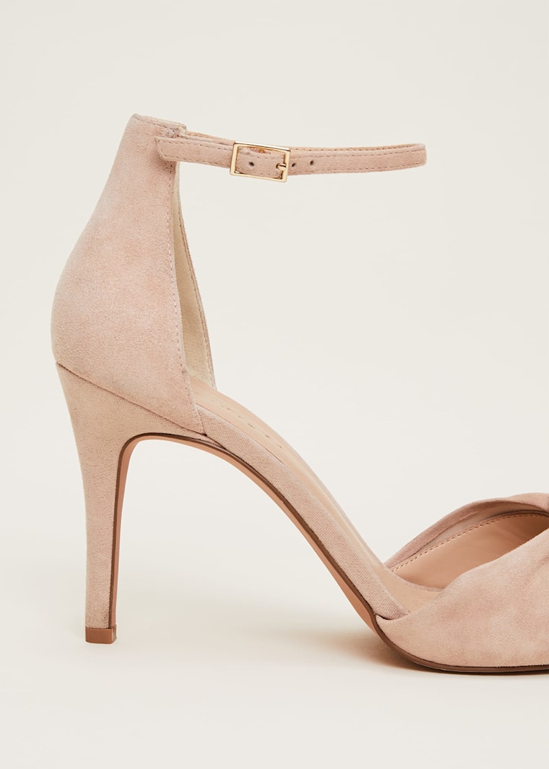 Navy Suede Open Toe Heels