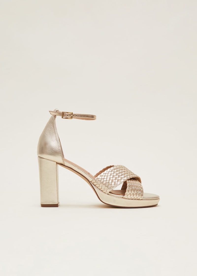 Gold Leather Open Toe Heels | Phase Eight UK