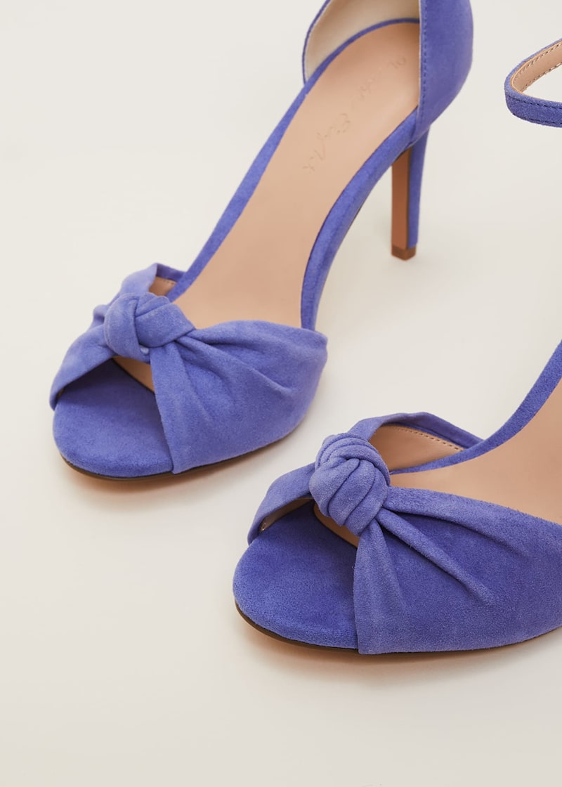 Blue Suede Open Toe Heels