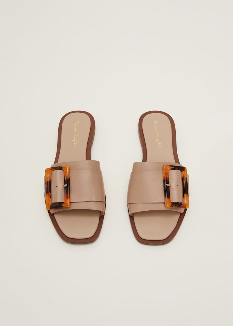 Leather Buckle Flat Sandals