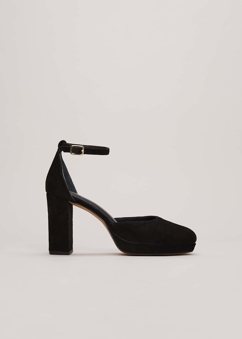 Suede black cheap platform heels