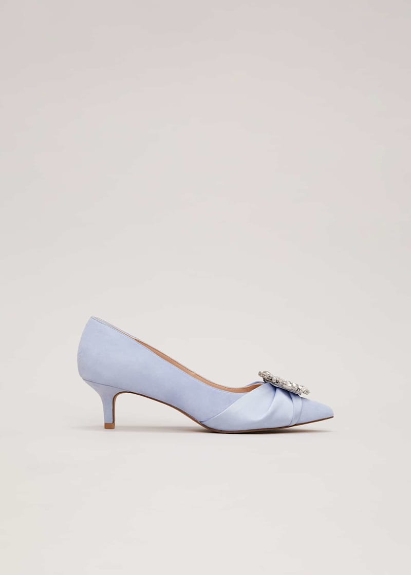 Pale grey kitten heel shoes top