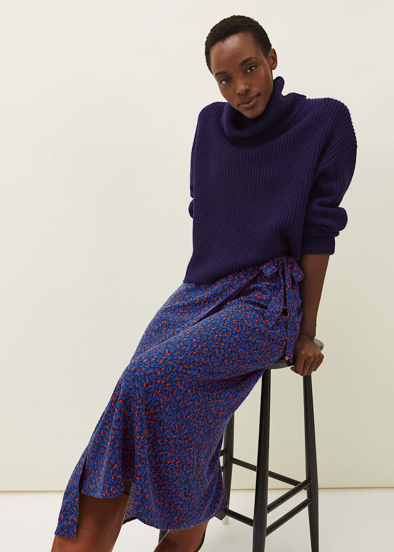 Animal print midi wrap skirt sale