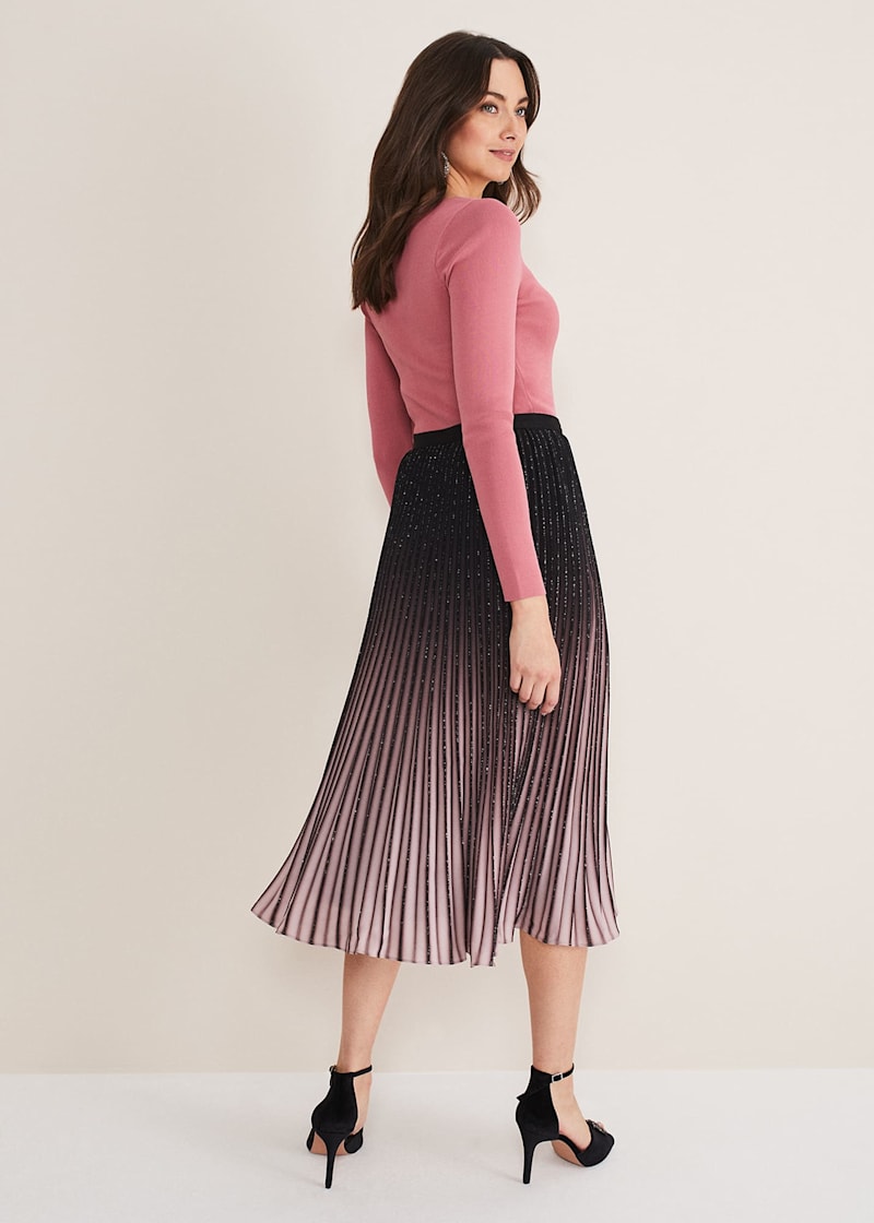 Pink ombre velvet clearance pleated midi skirt