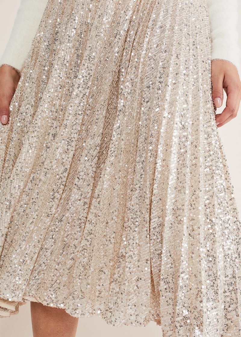 Gold pleated sequin discount skirt