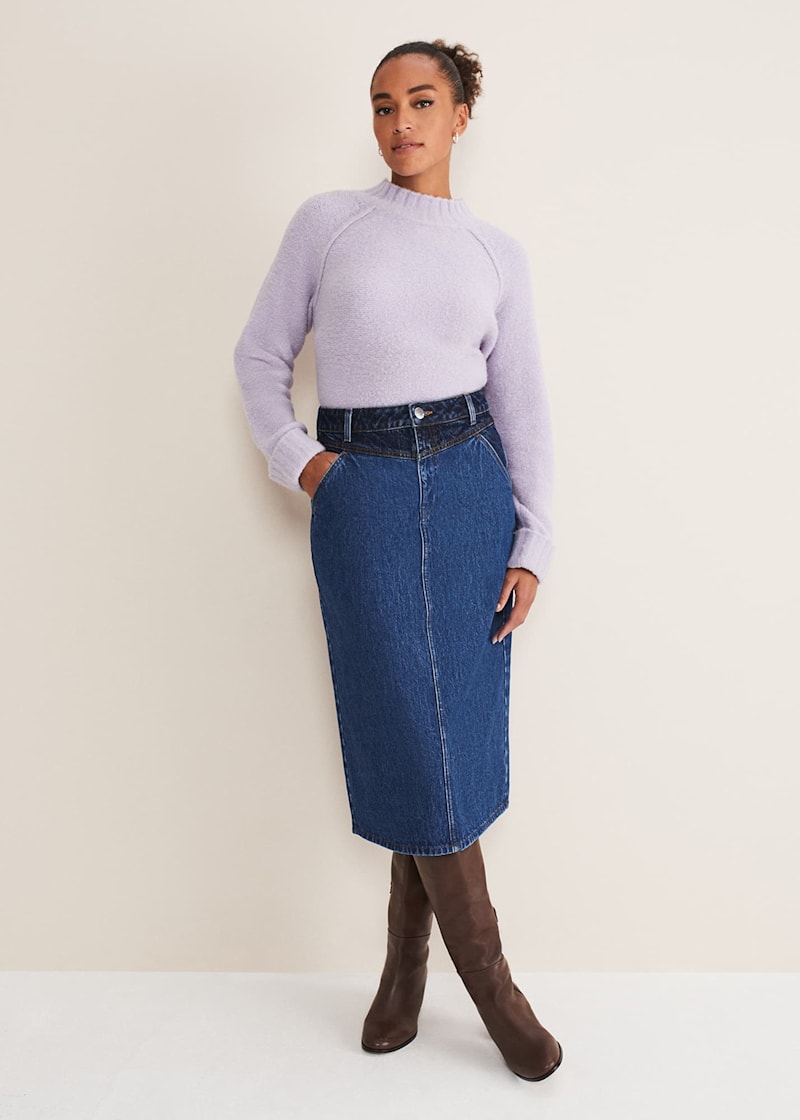 Delta Two Tone Denim Midi Skirt |