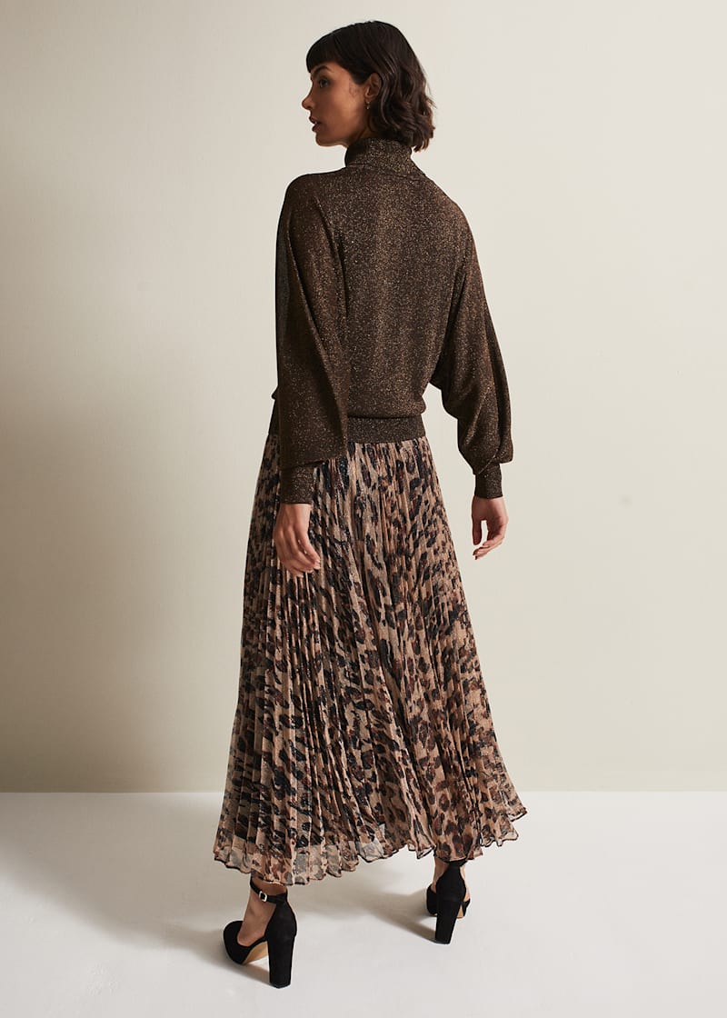 Long pleated leopard print clearance skirt