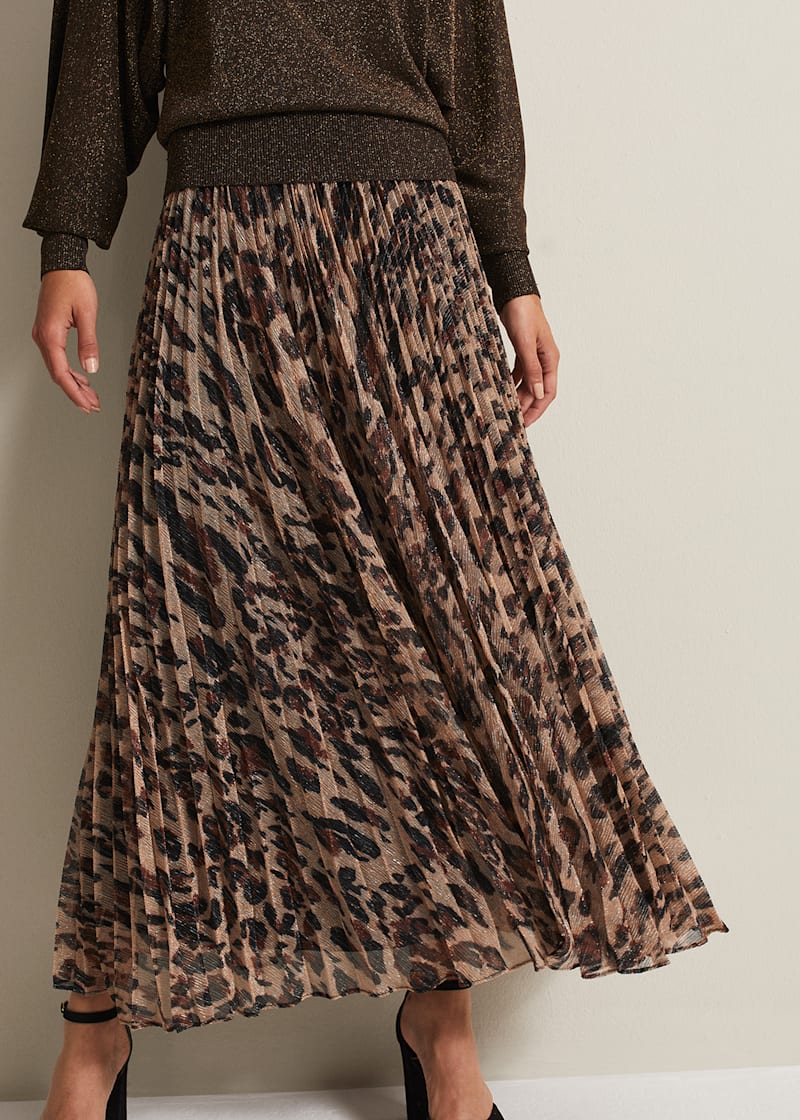 Lesia Leopard Pleated Maxi Skirt