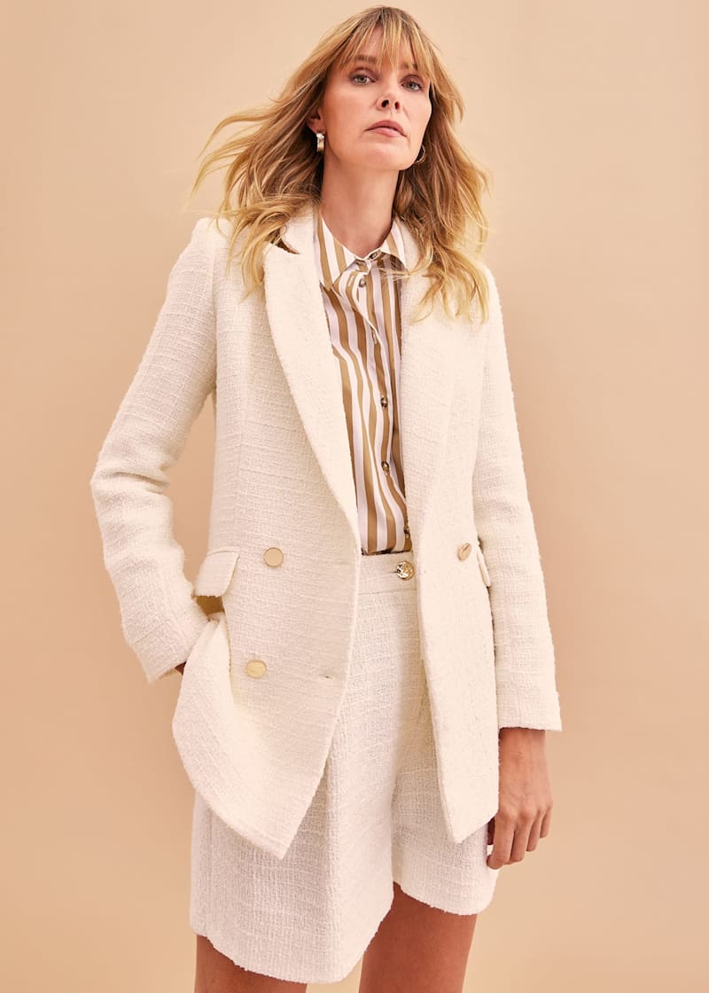Long cream blazer hot sale