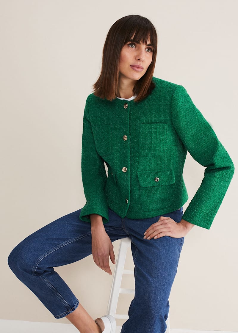 Green tweed coat womens on sale