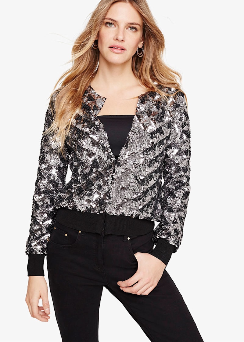 White sequin bomber jacket outlet