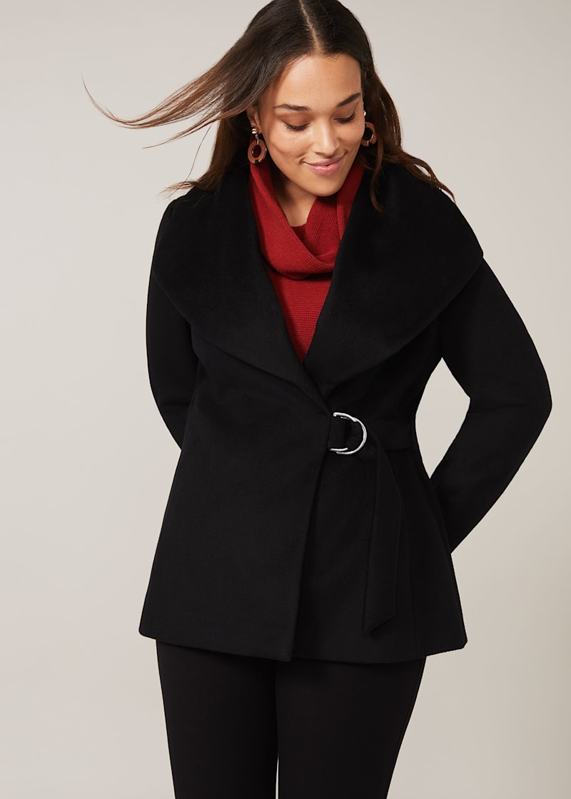 Short belted sales wool coat