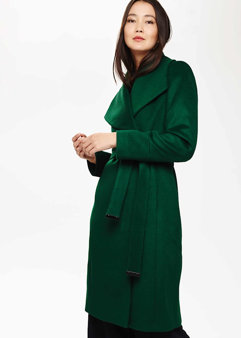 Green wool wrap coat top