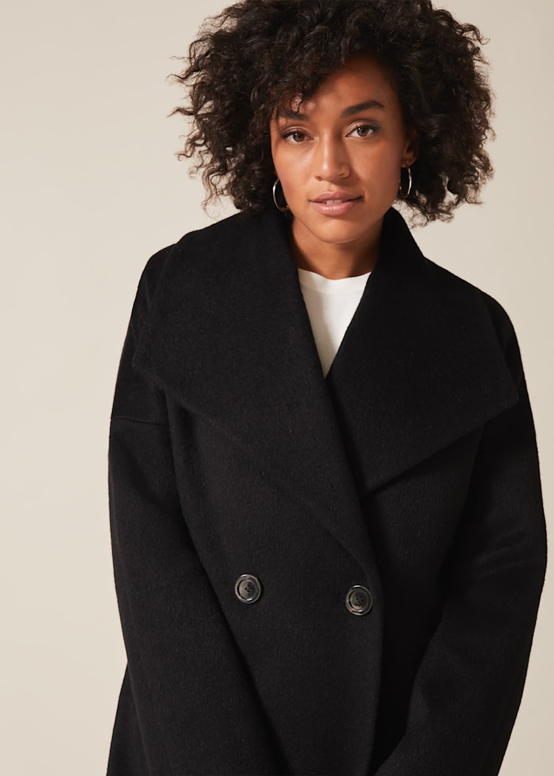 Black wool cocoon coat top