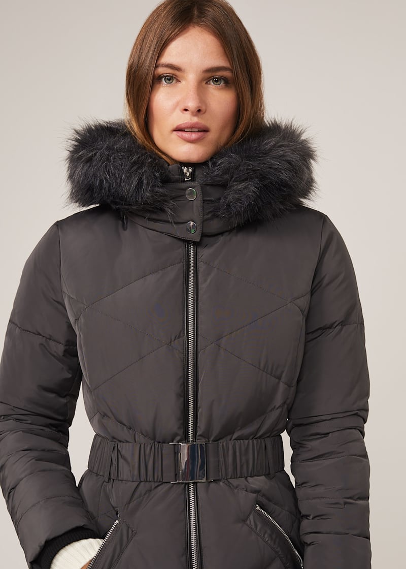 Black Longline Padded Full Length Belted Puffer Coat Jacket