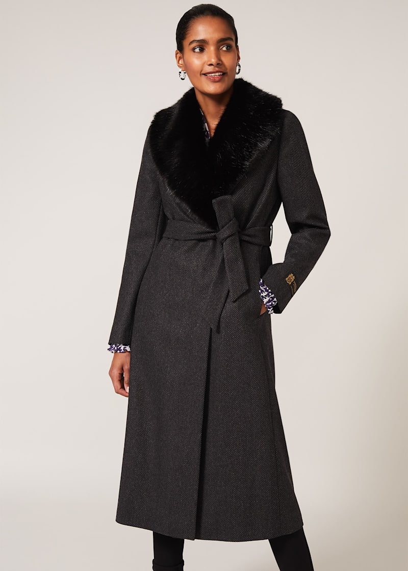 Grey fur collar coat on sale