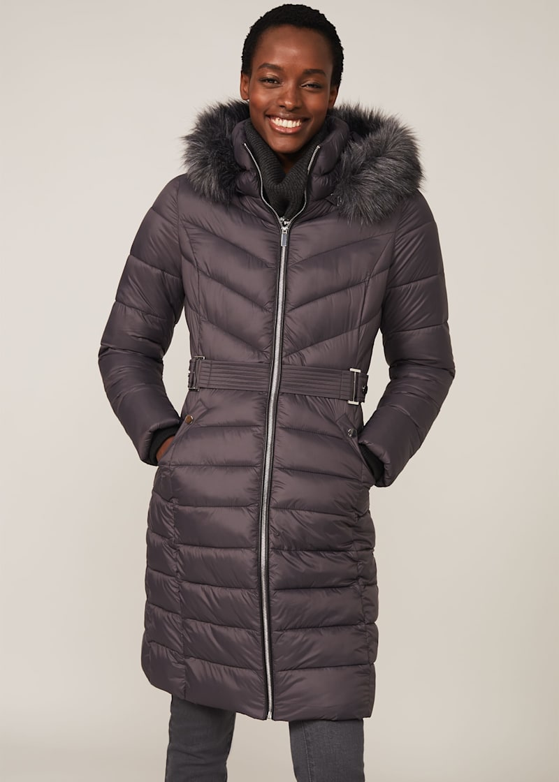 Ladies Women's Quilted Puffer Bubble Padded Jacket Fur Collar Winter Hooded  Coat