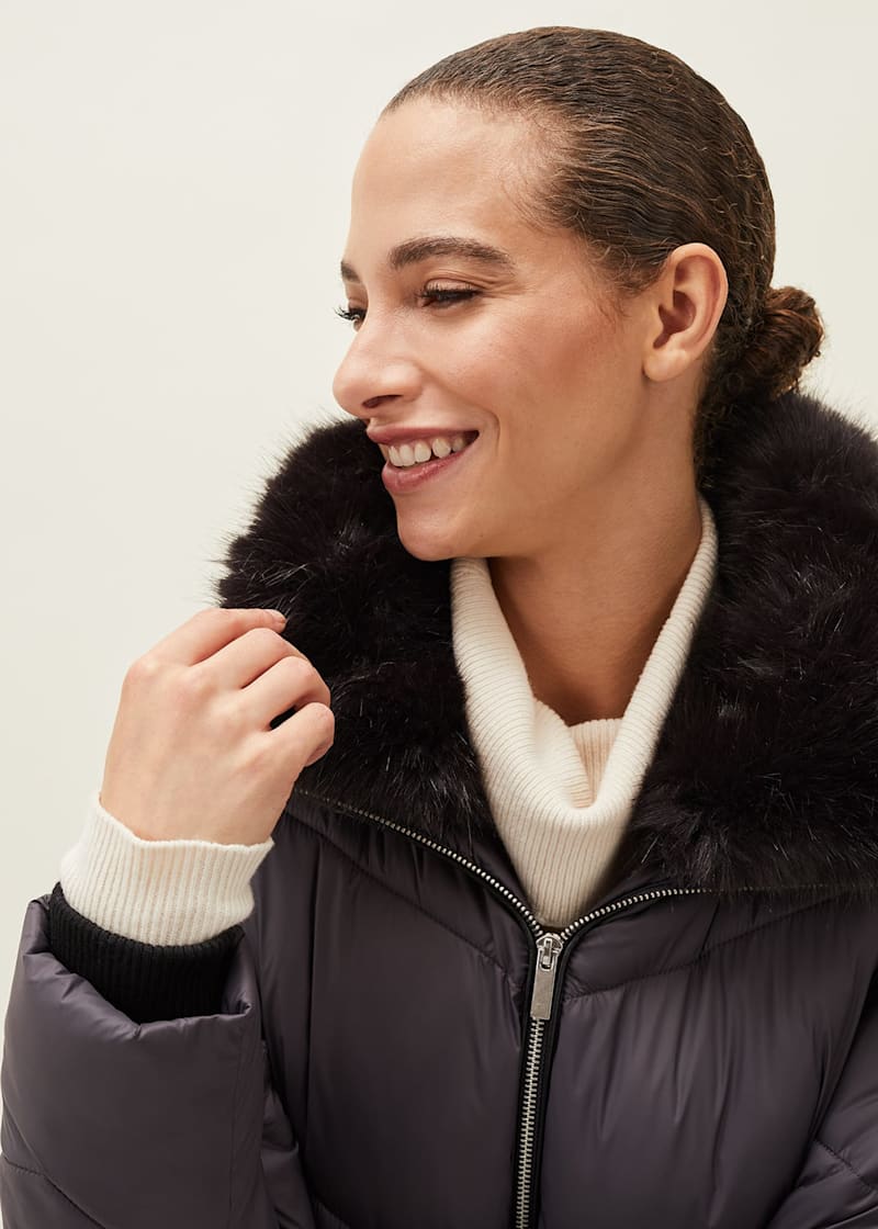 High shine faux fur trim puffer clearance