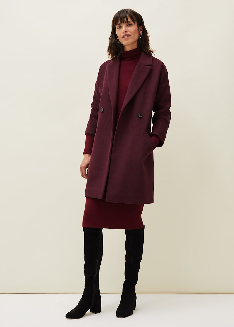 Womens burgundy wool sales coat