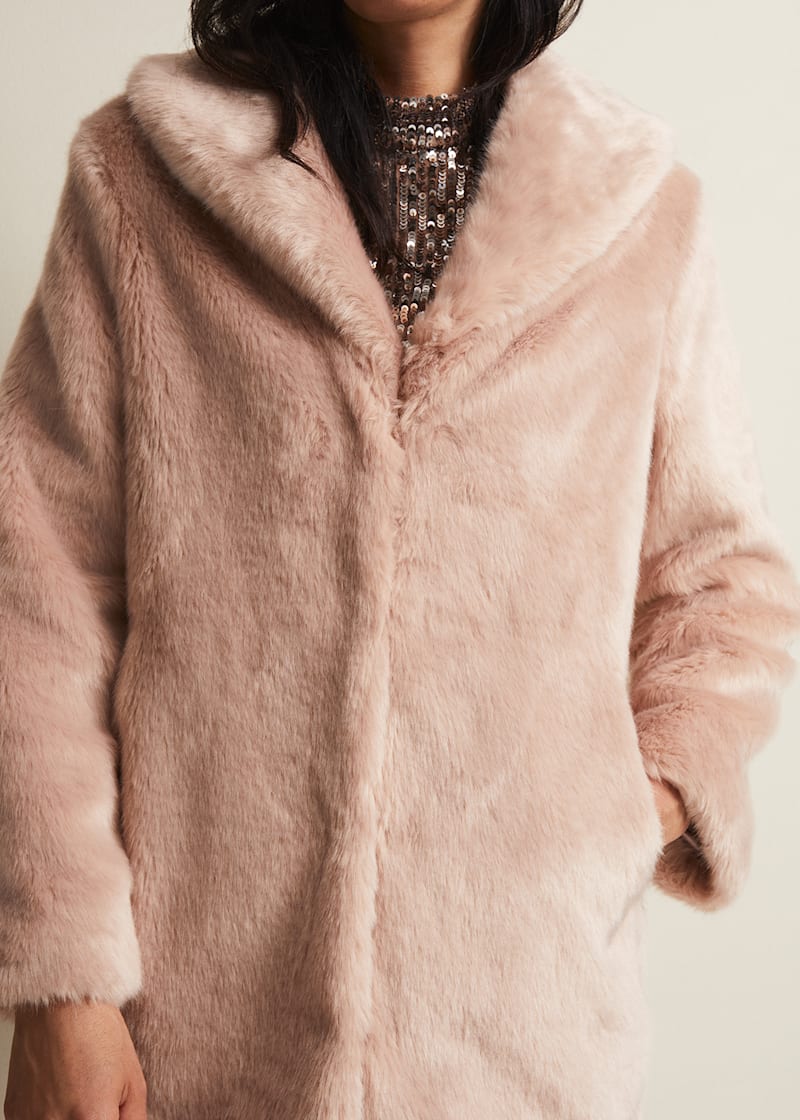 New look pink fur coat discount