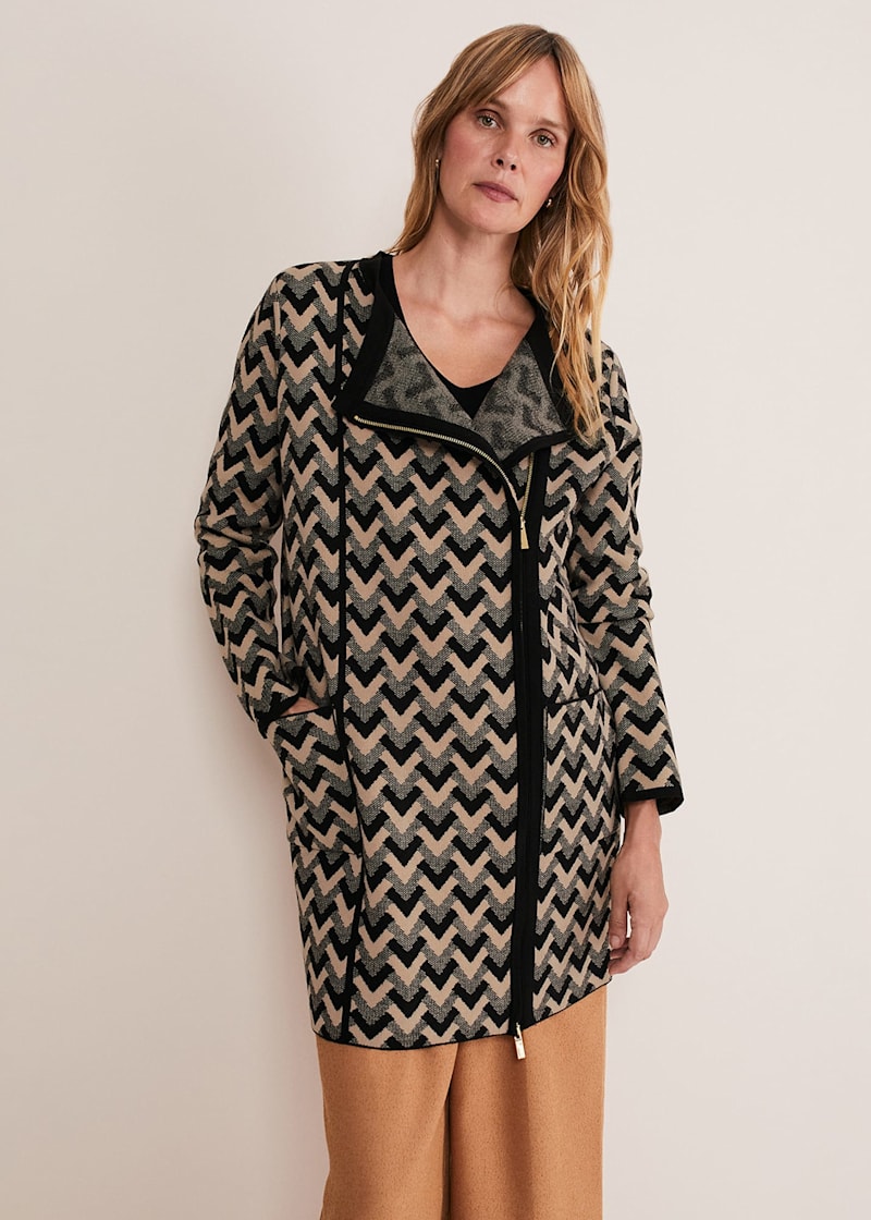 Geo jacquard knit wrap dress top