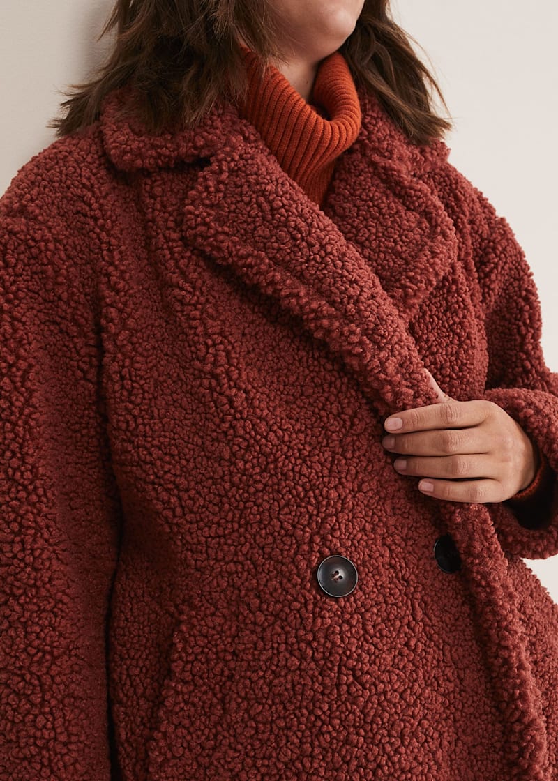 Bershka check teddy longline coat on sale