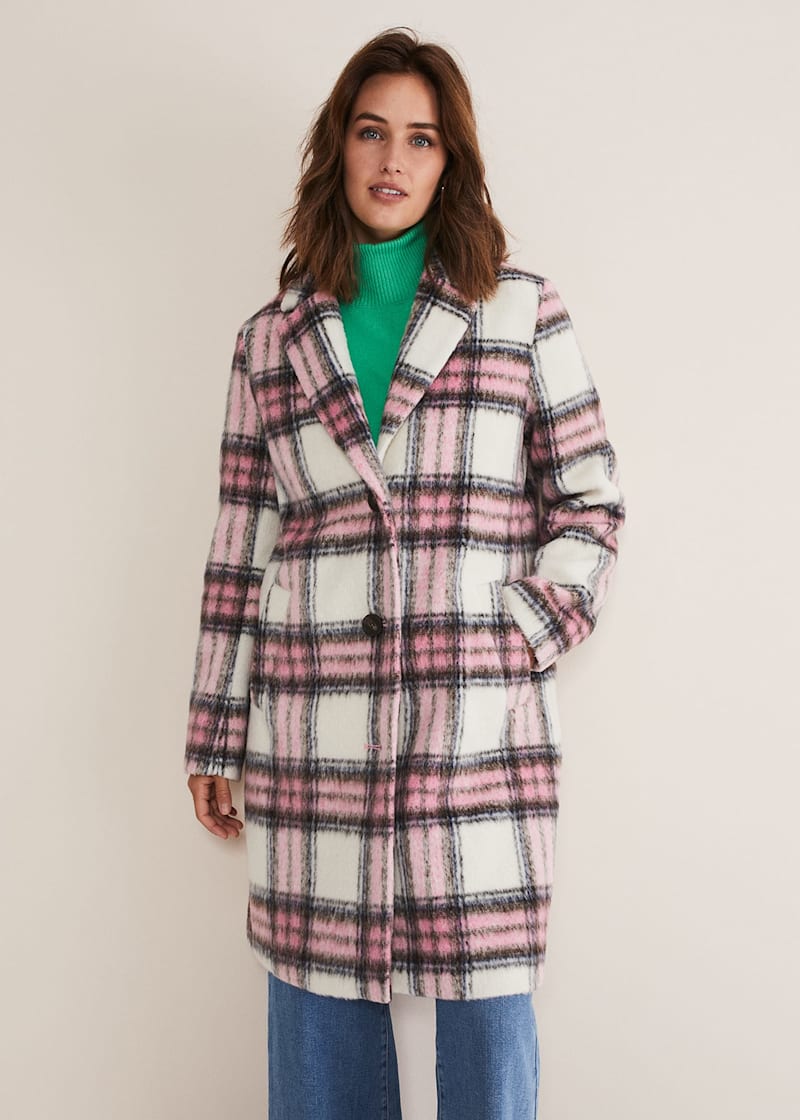 Grey checked coat womens shop