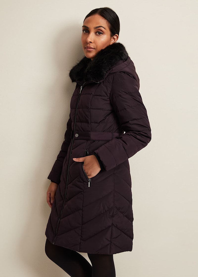 Burgundy long puffer coat new arrivals